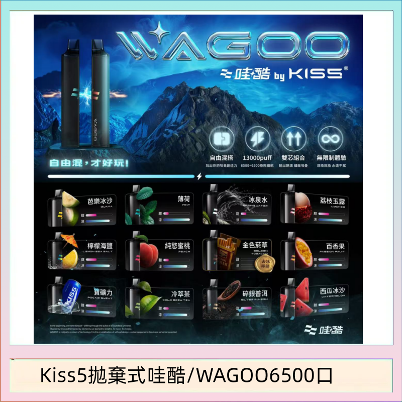WAGOO哇酷Kiss5 6500口拋棄式 | 自由混搭雙口味 | 雙芯組合
